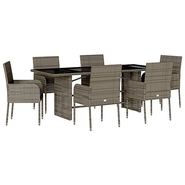 vidaXL 7-Tlg Garten-Essgruppe mit Kissen Grau Poly Rattan 3213508 günstig online kaufen