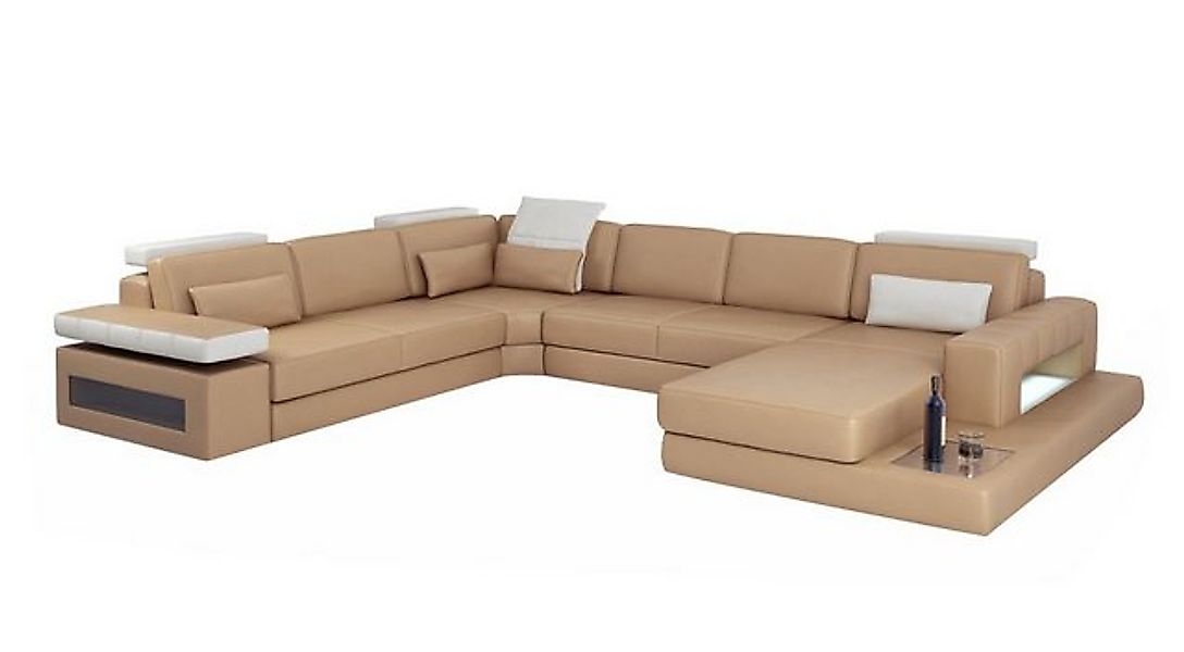 Xlmoebel Ecksofa Wohnlandschaft Eckcouch in hellem Leder mit Polsterung und günstig online kaufen