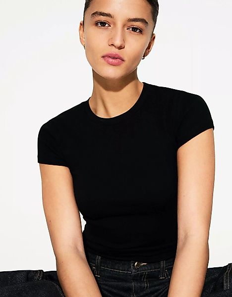 Bershka T-Shirt Rundausschnitt Damen 10-12 Schwarz günstig online kaufen