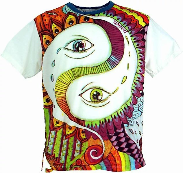 Guru-Shop T-Shirt Weed T-Shirt - Yin Yang weiß/bunt Goa Style, Festival, al günstig online kaufen