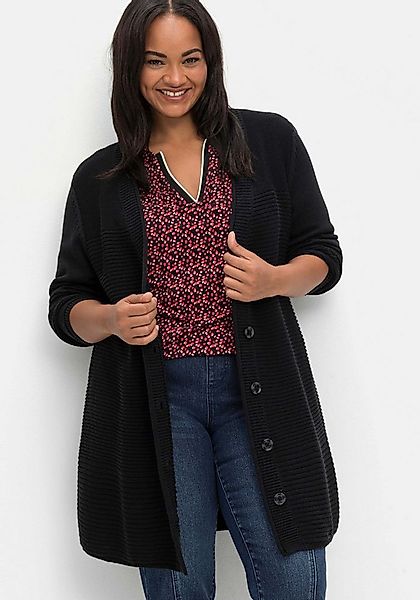 Sheego Strickjacke Longstrickjacke Langarm im Strukturmix, mit V-Ausschnitt günstig online kaufen