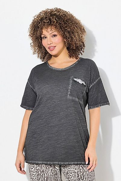 Ulla Popken T-Shirt T-Shirt oversized Rüschen-Brusttasche Halbarm günstig online kaufen
