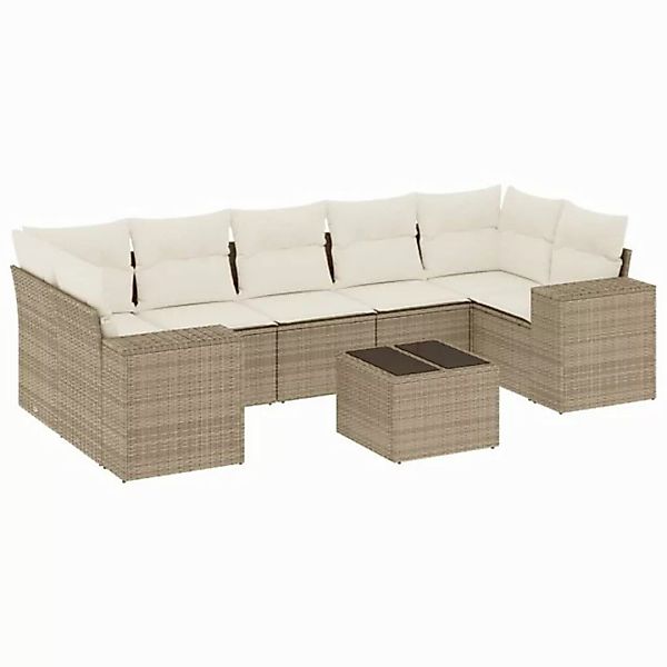 vidaXL Sofaelement 8-tlg. Garten-Sofagarnitur mit Kissen Beige Poly Rattan günstig online kaufen