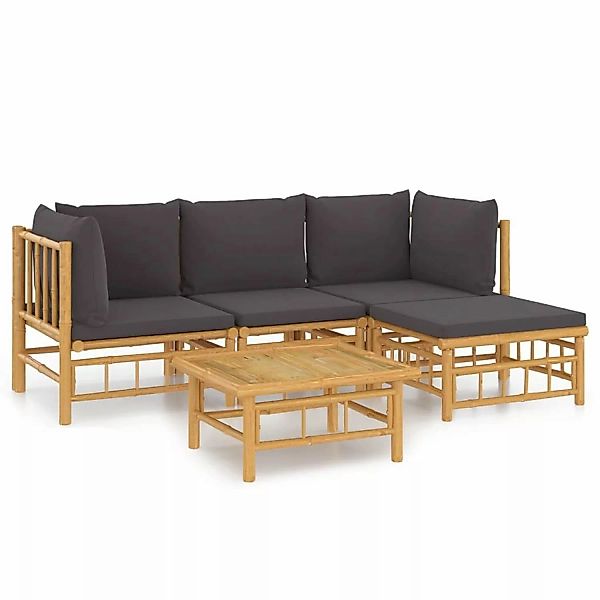 Vidaxl 5-tlg. Garten-lounge-set Mit Dunkelgrauen Kissen Bambus günstig online kaufen