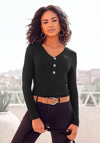 LASCANA Langarmshirt "mit kurzer Knopfleiste", aus weicher Viskose-Ripp-Qua günstig online kaufen