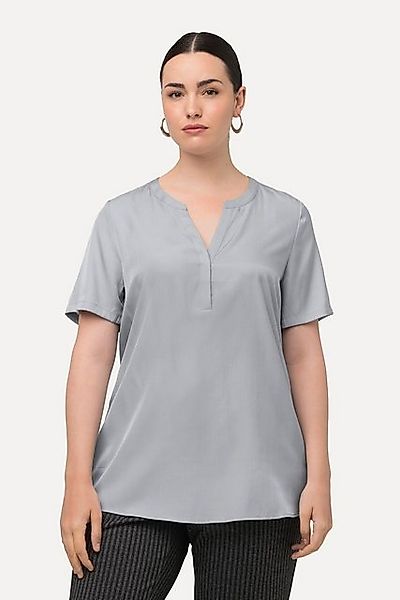 Ulla Popken Druckbluse Bluse Satin Tunika-Ausschnitt Halbarm günstig online kaufen