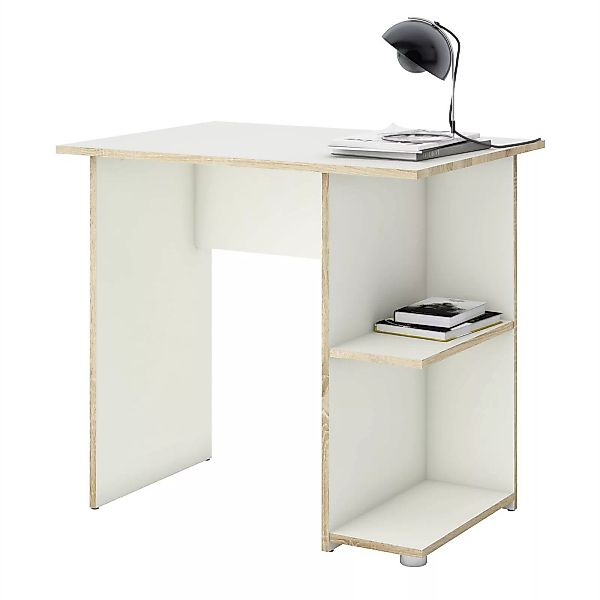 Schreibtisch KUBA in weiß/Sonoma Eiche mit 2 Ablageflächen günstig online kaufen