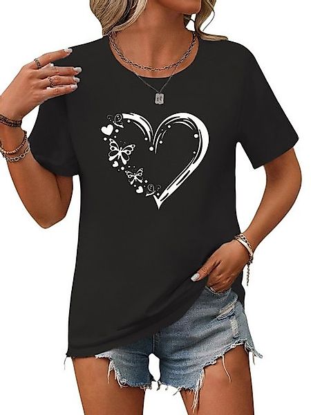PYL Kurzarmbluse Damen Sommer Casual T-Shirt mit Herz Print Tee günstig online kaufen