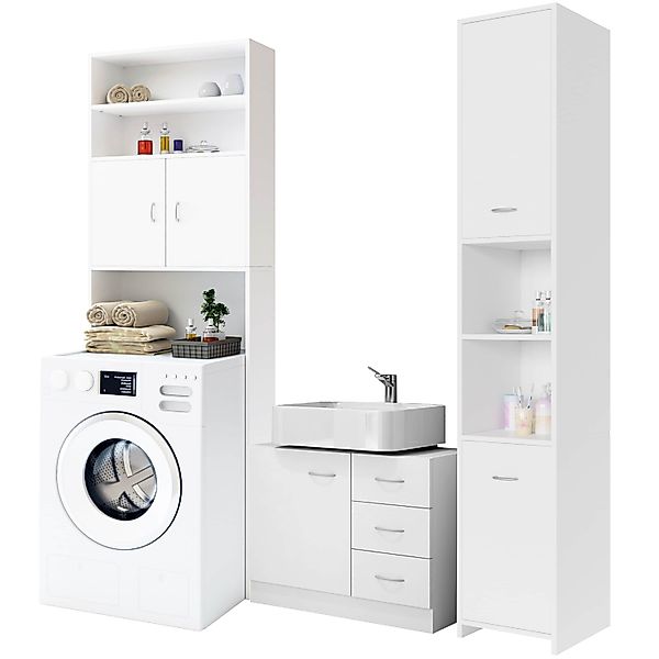 Badmöbel-Set Neapel 3-tlg Weiß günstig online kaufen