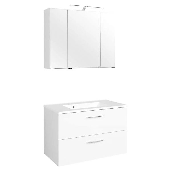 Badmöbel Set mit Waschtisch und Spiegelschrank Weiß (zweiteilig) günstig online kaufen