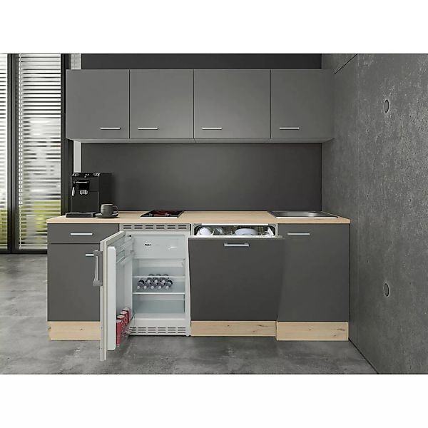 Flex-Well Exclusiv Büroküche Morena 210 cm Basaltgrau matt-San Remo Eiche h günstig online kaufen