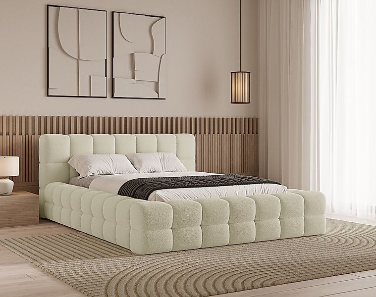 Chilly Möbel Polsterbett Verona Beige Bouclé Stoff 160x200 cm mit Stauraum günstig online kaufen