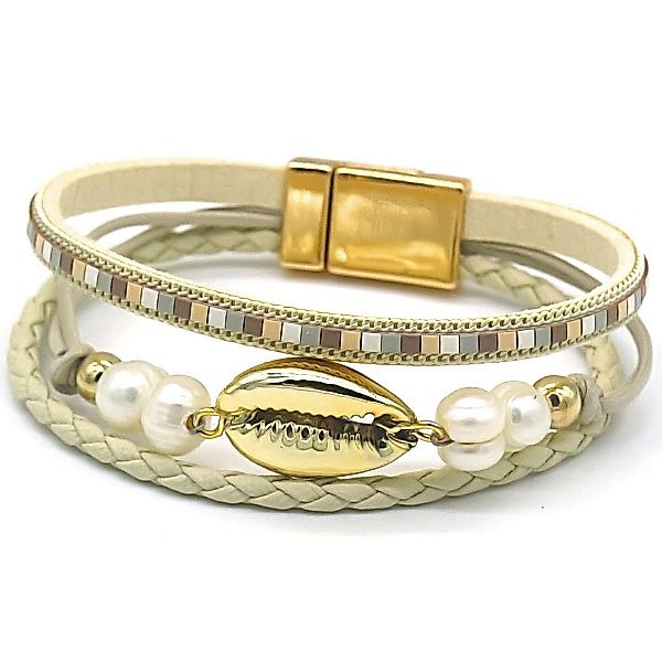 KARMA Lederarmband Armband mehrreihig Gold Beige günstig online kaufen