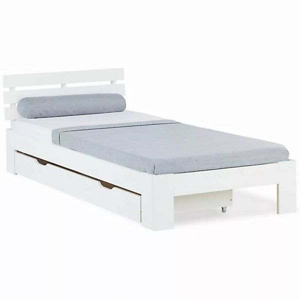 Homestyle4u Holzbett Einzelbett 90x200 mit Bettkasten Lattenrost Weiß günstig online kaufen