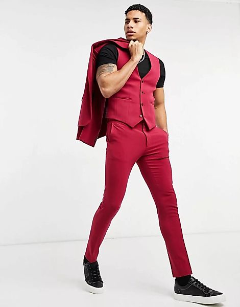 ASOS DESIGN Wedding – Superenge Anzughose in Rot günstig online kaufen