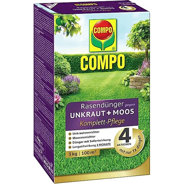 Compo Rasendünger Unkraut & Moos 4in1 Komplett-Pflege 3 kg für 100 m² günstig online kaufen