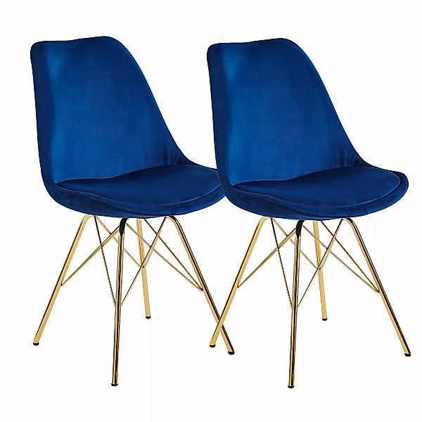 Esszimmerstuhl 2er Set Samt Blau Küchenstuhl mit goldenen Beinen | Schalens günstig online kaufen