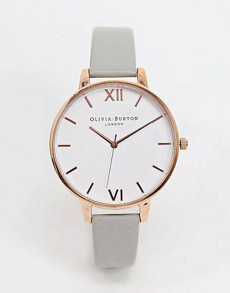 Olivia Burton – Leder-Armbanduhr in Grau und Roségold günstig online kaufen