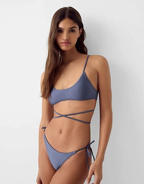 Bershka Schimmerndes Verstellbares Bikinihöschen Damen L Grau günstig online kaufen