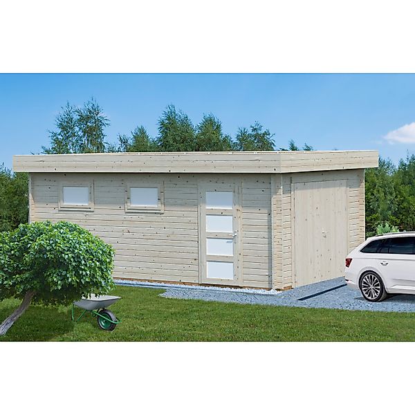 Palmako Garage Rasmus m. Holztor 360 x 550 cm Lackiert Grau-Weiß FSC® günstig online kaufen