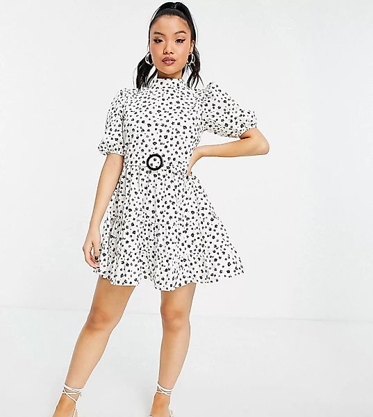 Miss Selfridge Petite – Popeline-Kleid mit Gürtel-Weiß günstig online kaufen