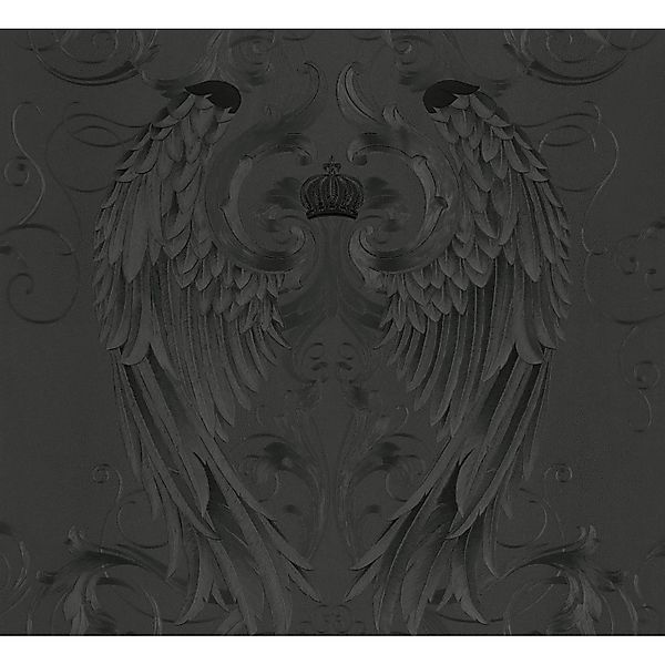 Glööckler Vliestapete Imperial Engelsflügel mit Krone Schwarz günstig online kaufen