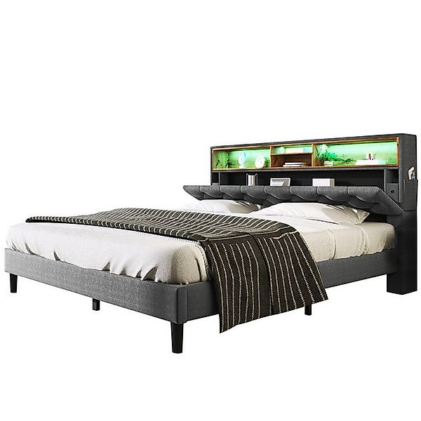 Refined Living Polsterbett Doppelbett Stauraum-Kopfteil Bett, mit LED-Beleu günstig online kaufen