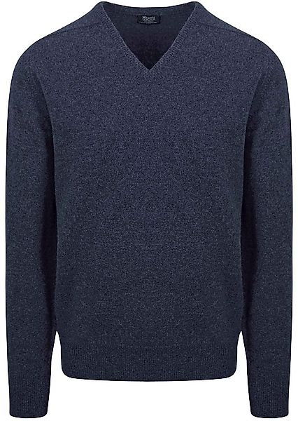 William Lockie V-Ausschnitt Pullover Lammwolle Indigo Melange - Größe 3XL günstig online kaufen