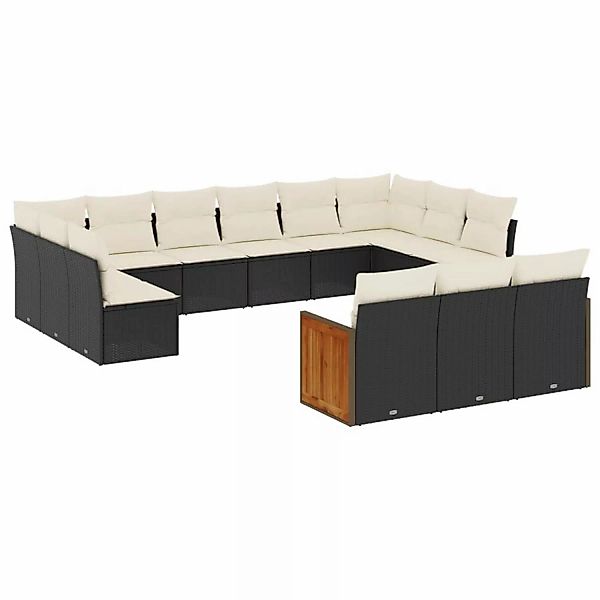 vidaXL 13-Tlg Garten-Sofagarnitur mit Kissen Schwarz Poly Rattan 3228135 günstig online kaufen