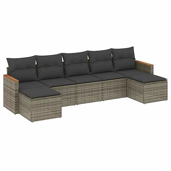 vidaXL 7-Tlg Garten-Sofagarnitur mit Kissen Grau Poly Rattan 3226235 günstig online kaufen