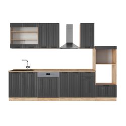 Vicco Küchenzeile Fame-Line, Dunkelgrau/Goldkraft Eiche, 300 günstig online kaufen