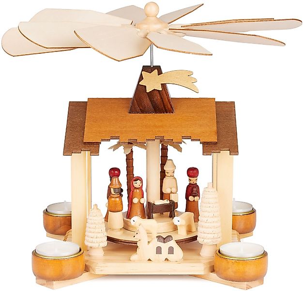 BRUBAKER Weihnachtspyramide 28 cm Holzpyramide - Krippe mit Jesus, Maria, J günstig online kaufen