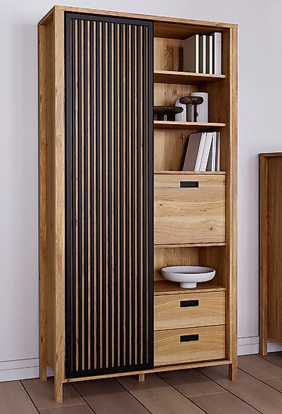 FORTE Highboard "Jytana", Höhe 200,3 cm, Schiebetüre mit Lamellenoptik, Mau günstig online kaufen