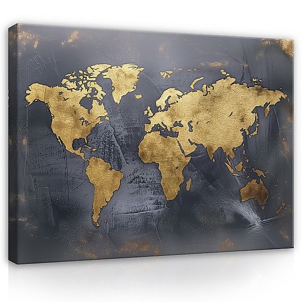 Wallarena Leinwandbild Kinderzimmer Weltkarte Gold Grau günstig online kaufen