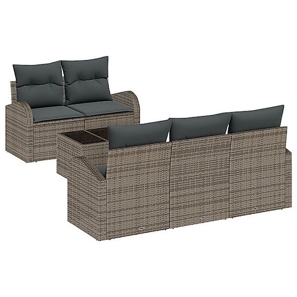 vidaXL Loungesofa 6-tlg. Garten-Sofagarnitur mit Kissen Grau Poly Rattan, 6 günstig online kaufen