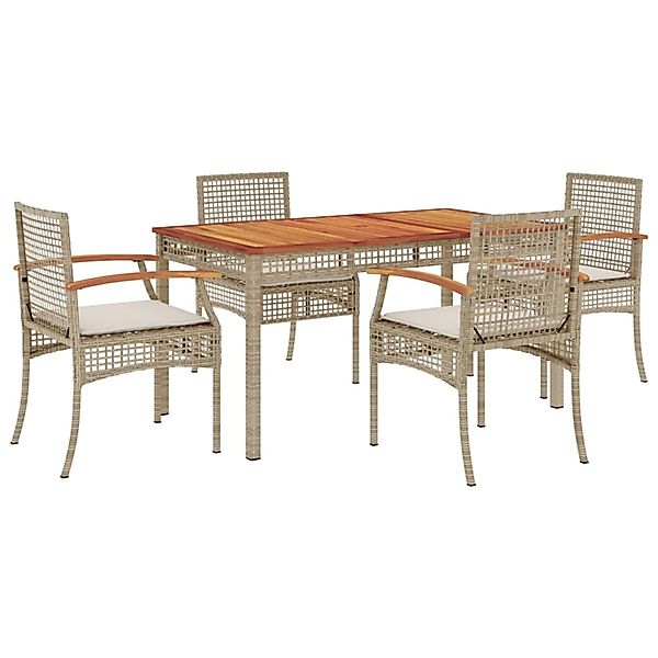 vidaXL 5-Tlg Garten-Essgruppe mit Kissen Beige Poly Rattan 3213580 günstig online kaufen