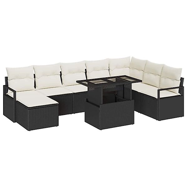 vidaXL Garten-Sofa-Set mit Speicher 9-Tlg Schwarz Poly Rattan 3357610 günstig online kaufen