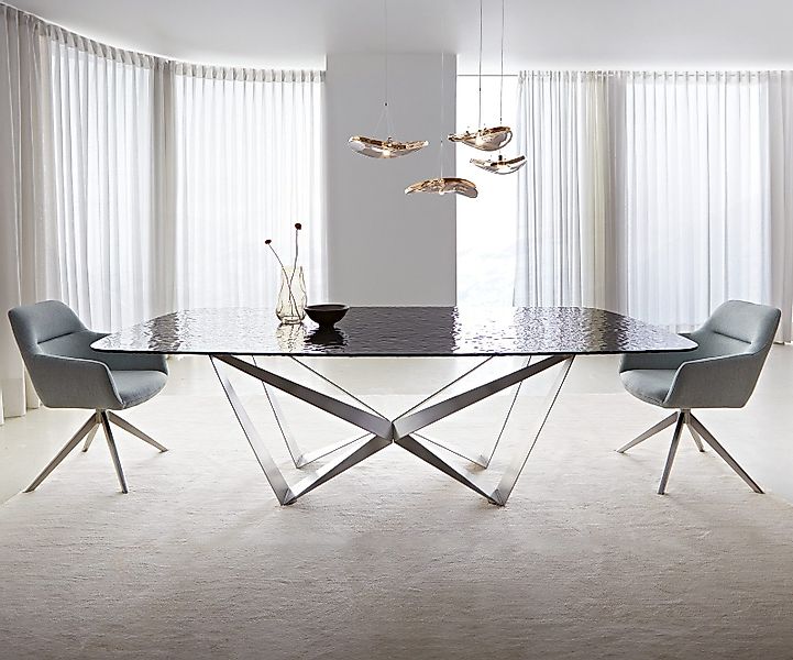 DELIFE Esstisch Edge, Boot Reliefglas Rauchschwarz günstig online kaufen