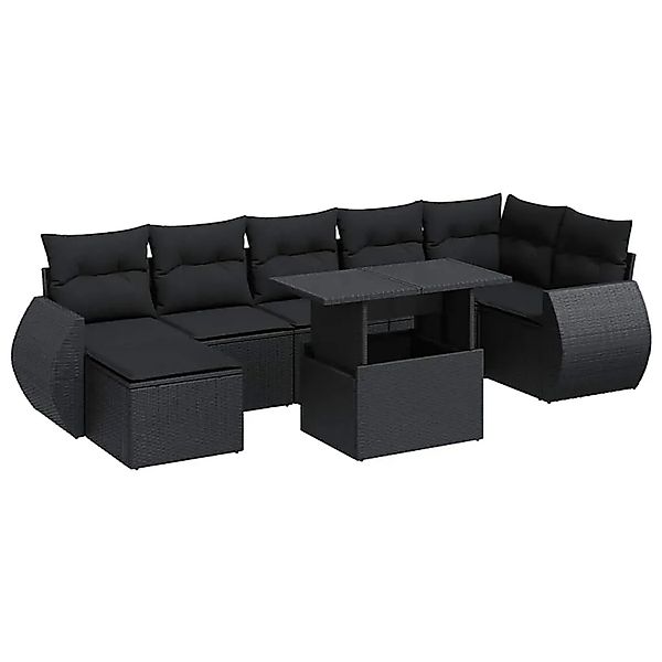 vidaXL 8-Tlg Garten-Sofagarnitur mit Kissen Schwarz Poly Rattan 3326676 günstig online kaufen