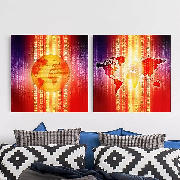 2-teiliges Leinwandbild - Quadrat Digital Earth günstig online kaufen