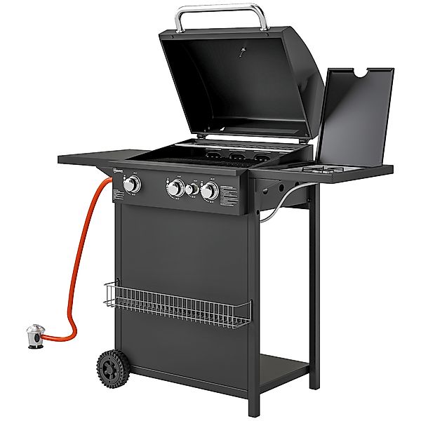 Outsunny Gasgrill 9,5 KW Grillwagen inkl 4 Brenner Seitenkocher Rolle Druck günstig online kaufen