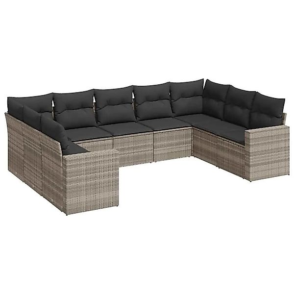 vidaXL 9-Tlg Garten-Sofagarnitur mit Kissen Hellgrau Poly Rattan 3251739 günstig online kaufen