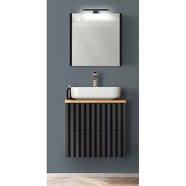 Waschplatz Set mit Waschtisch 60 cm und Spiegelschrank NANTES-107 in schwar günstig online kaufen
