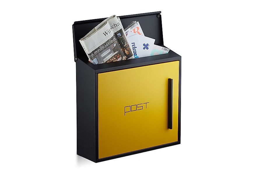 relaxdays Briefkasten mod, Schwarz-Gelb günstig online kaufen