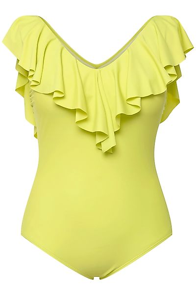 Ulla Popken Badeanzug Badeanzug Volant V-Ausschnitt günstig online kaufen