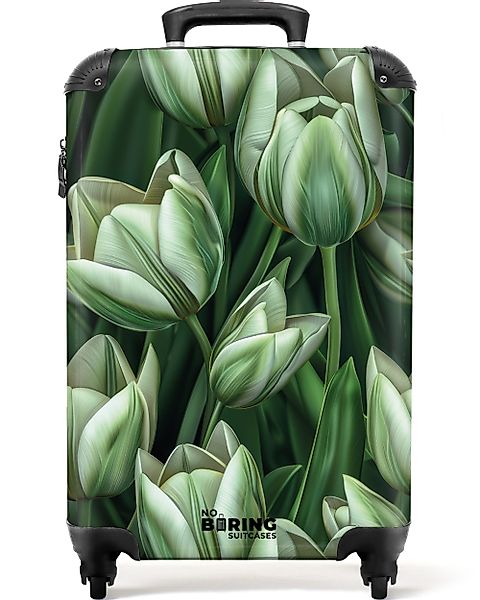 NoBoringSuitcases.com© Hartschalen-Trolley Grün mit weißen Tulpen günstig online kaufen