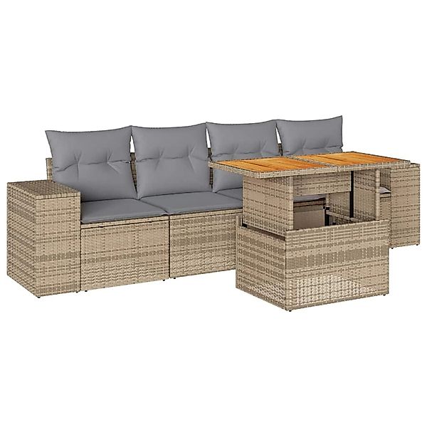 vidaXL 5-Tlg Garten-Sofagarnitur mit Kissen Beige Poly Rattan 3327321 günstig online kaufen