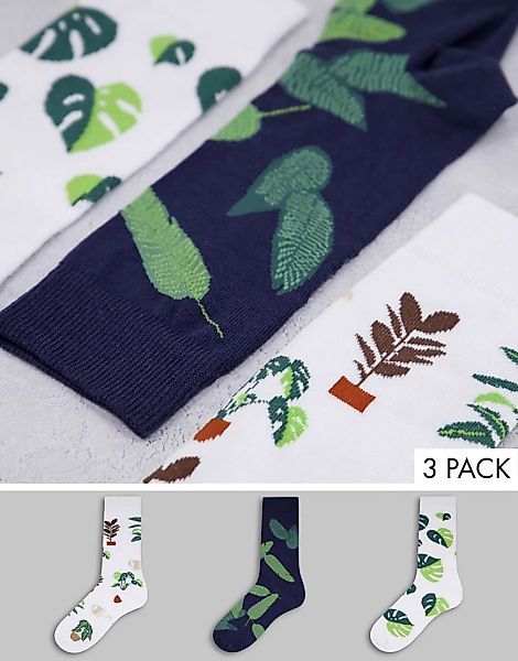ASOS DESIGN – 3er-Set Knöchelsocken mit Pflanzendesign-Mehrfarbig günstig online kaufen