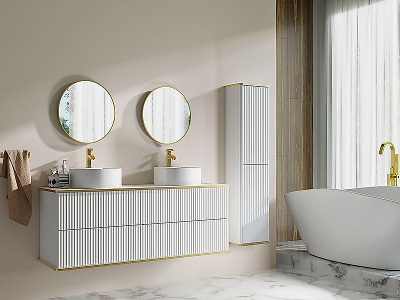 Waschbeckenunterschrank hängend mit rundem Aufsatzwaschbecken und Säule - S günstig online kaufen