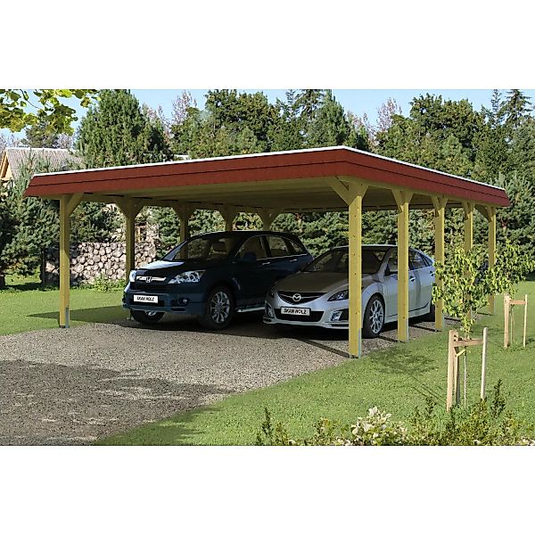 Skan Holz Carport Spreewald 585 cm x 741 cm rote Blende günstig online kaufen
